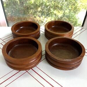 Set of 4 Vintage Thailand Teak Wood Bowls by Good Wood